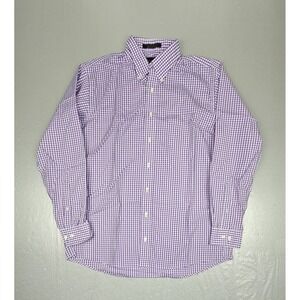 Allen Edmonds Button Down Shirt Mens Large Purple Gingham Check Wrinkle Free